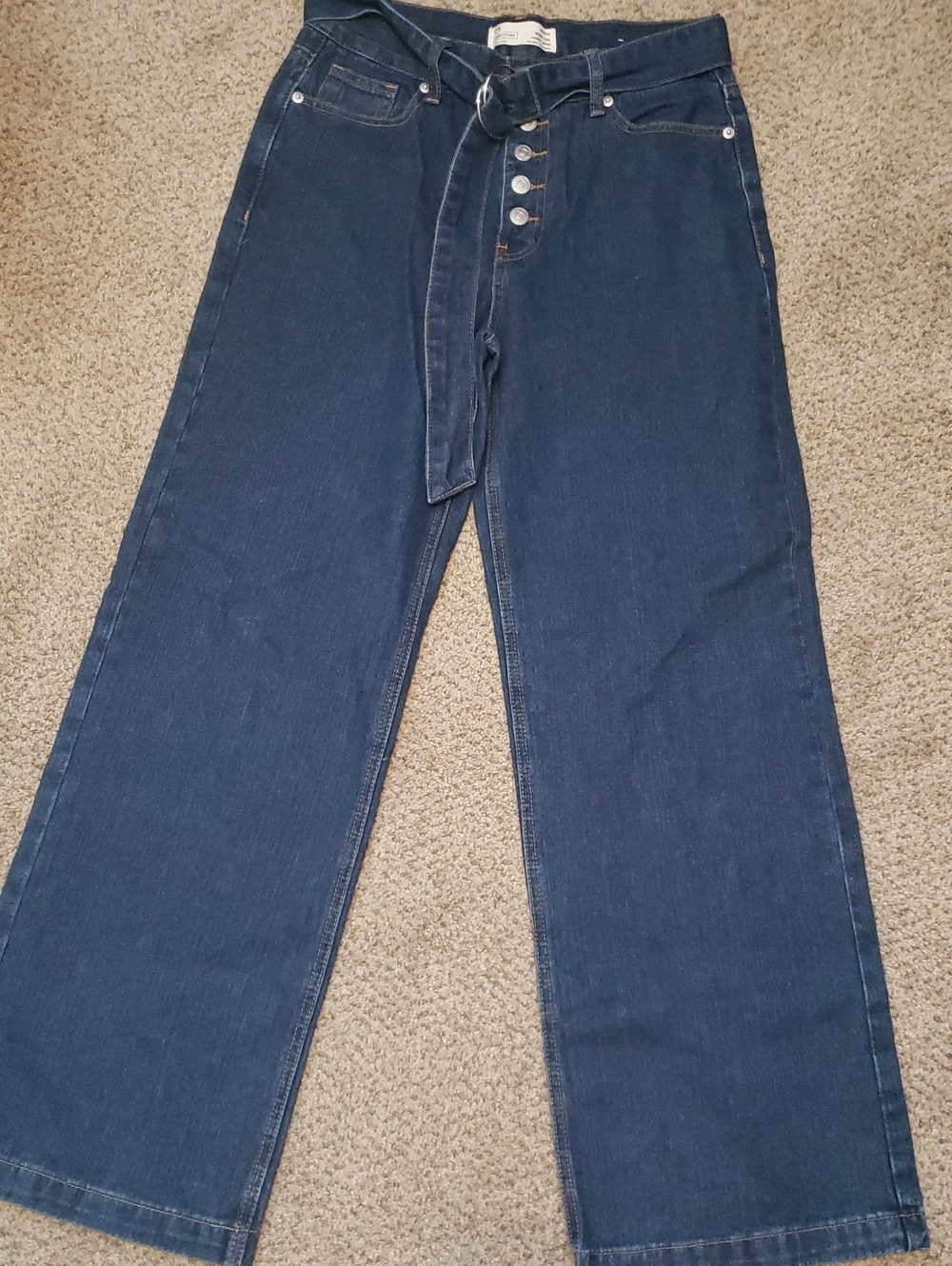 Dark Blue Wide Leg Jeans with Fabric Belt